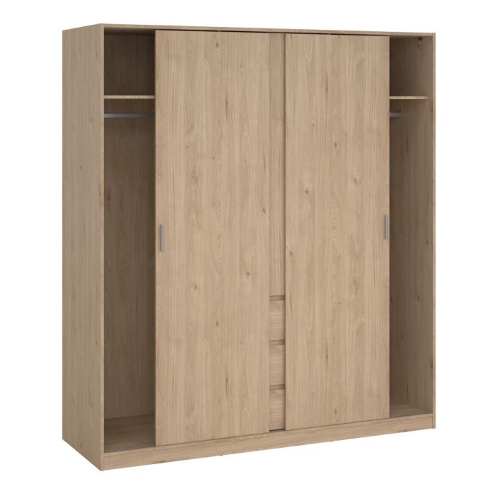 Wooden wardrobe with sliding doors on a white background