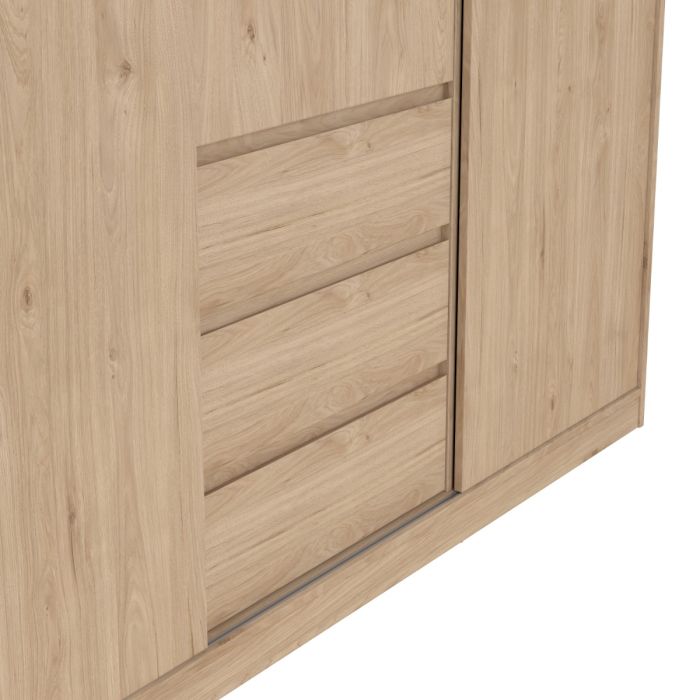 Wooden wardrobe with sliding door on a white background