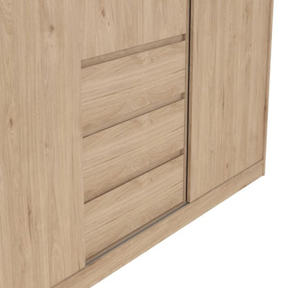 Wooden wardrobe with sliding door on a white background