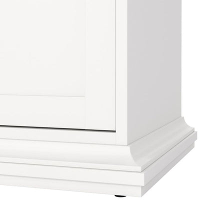 Close-up of a white cabinet corner with a smooth finish