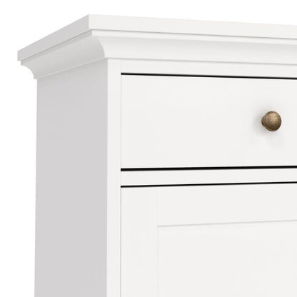 White dresser with a gold knob on a white background