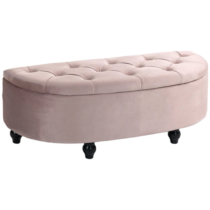 HOMCOM Velvet-Feel Half Circle Storage Ottoman