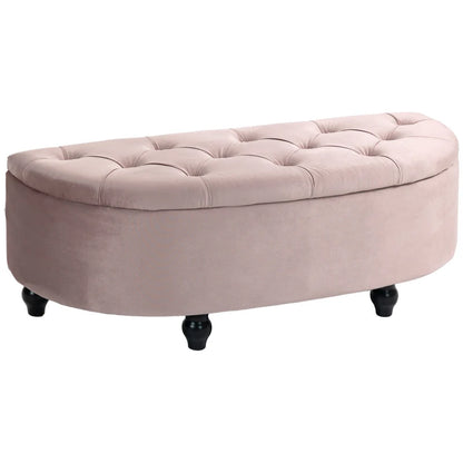 HOMCOM Velvet-Feel Half Circle Storage Ottoman