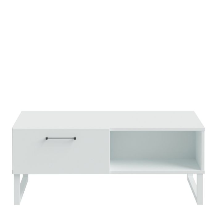 White coffee table with a shelf on a white background
