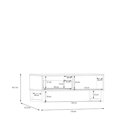 Dimensions of a piece of furniture shown in a technical drawing.