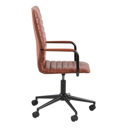 Brown office chair with black wheels on a white background