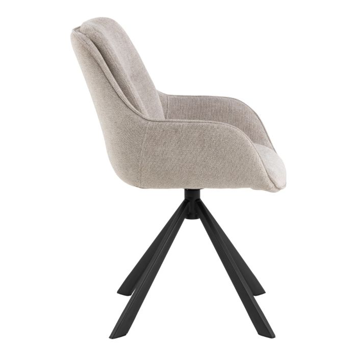Beige armchair with black metal legs on a white background