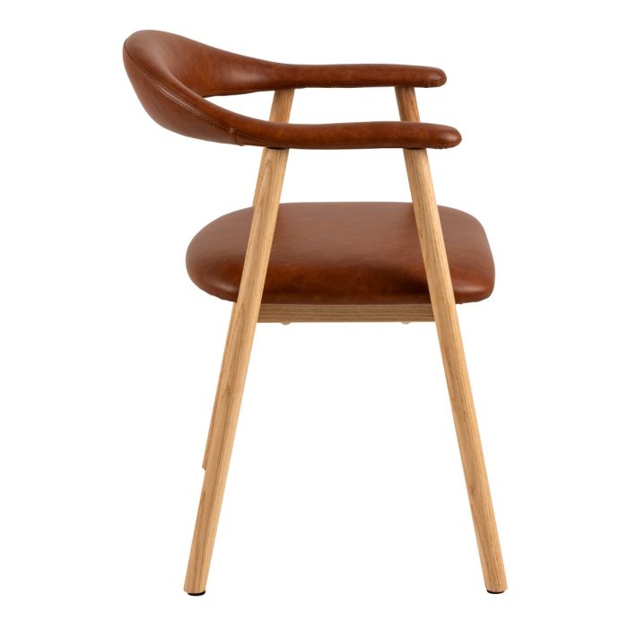 Brown leather chair with wooden legs on a white background