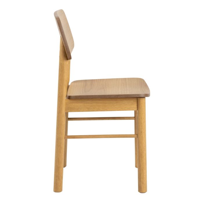 Wooden chair with a beige seat and backrest on a white background