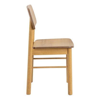 Wooden chair with a beige seat and backrest on a white background