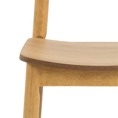 Close-up of a wooden chair seat on a white background
