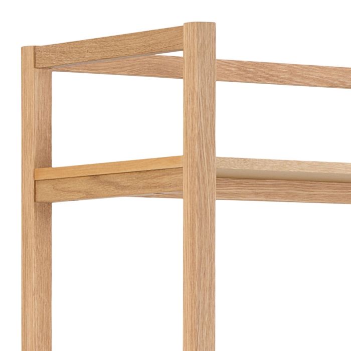 Wooden headboard with slatted design on a white background