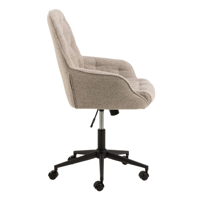 Beige office chair with black wheels on a white background