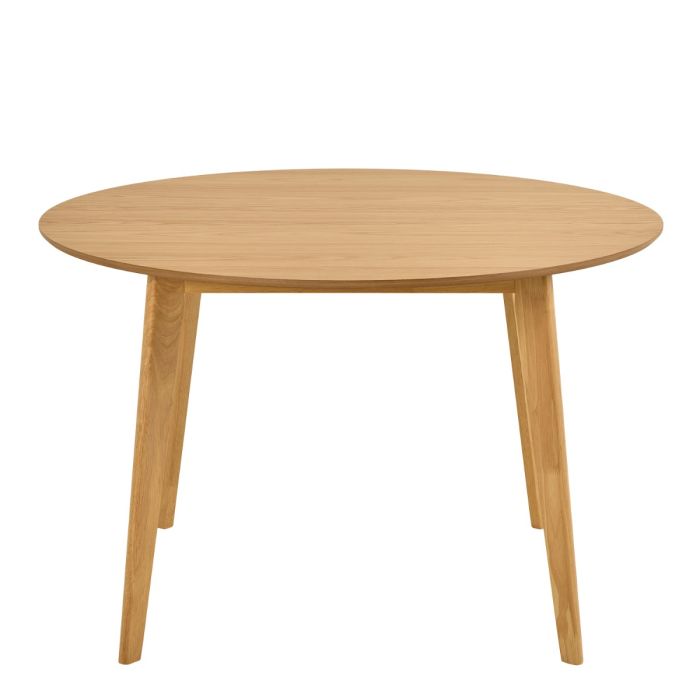 Round wooden table on a white background
