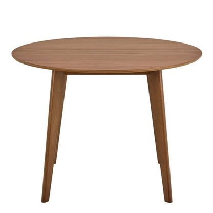 Round wooden table on a white background