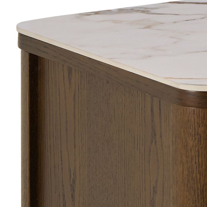 Wooden side table with marble-like top