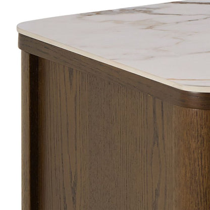 Wooden side table with marble-like top