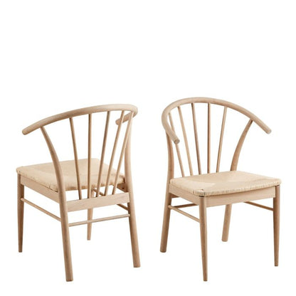 Two beige chairs with wooden frames on a white background