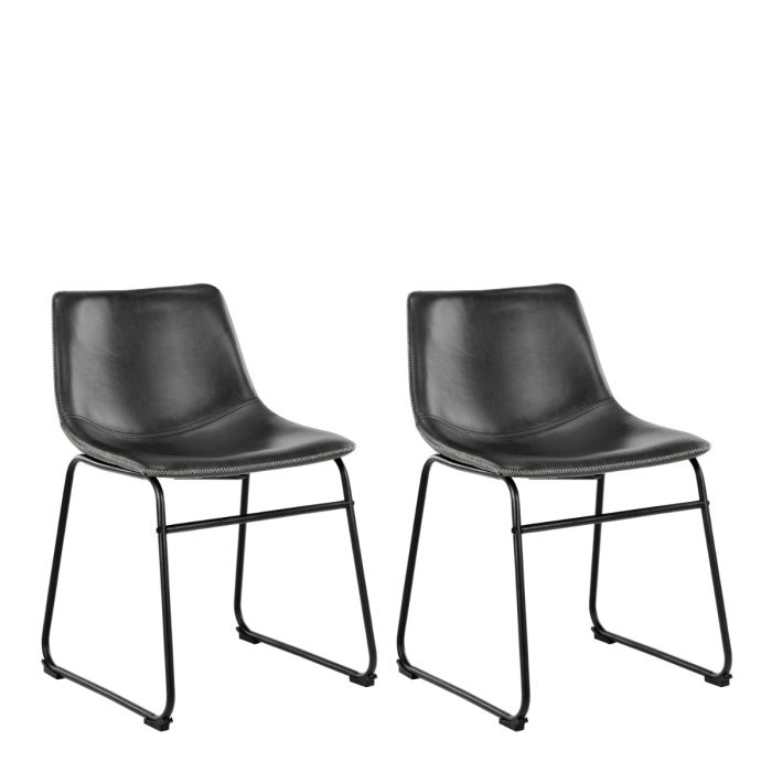 Two black chairs with metal legs on a white background