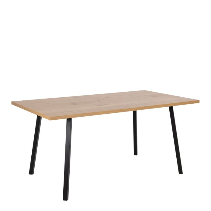 Wooden table with black legs on a white background