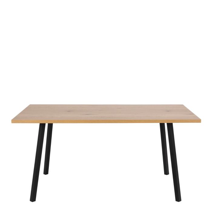 Wooden table with black legs on a white background