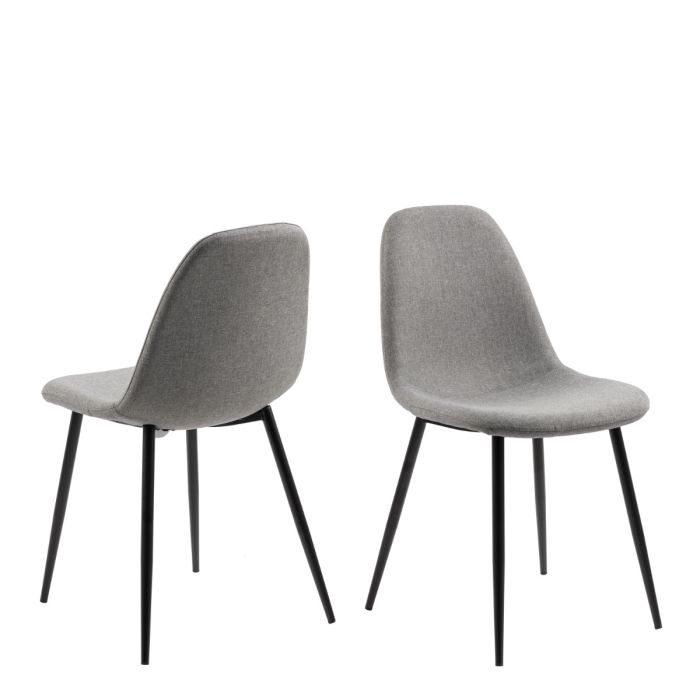 Two gray chairs with black legs on a white background