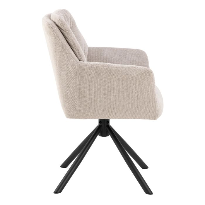 Beige armchair with black metal legs on a white background
