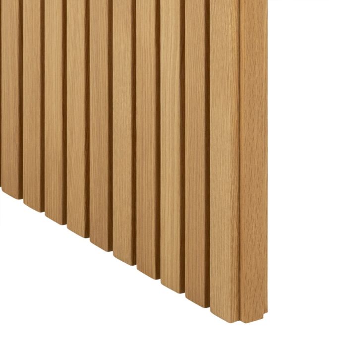 Wooden panel with vertical slats on a white background
