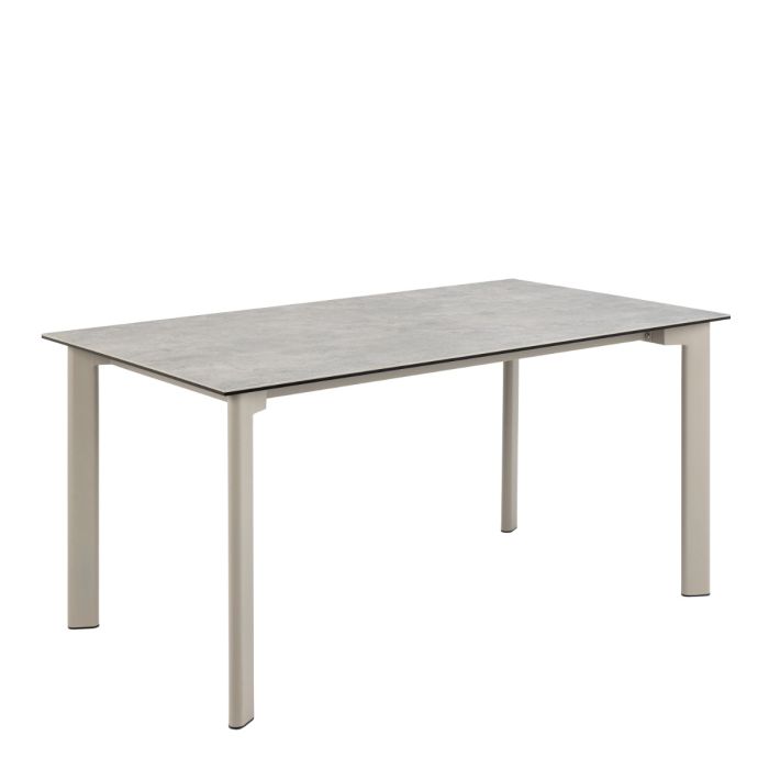 Rectangular table with a gray surface and beige legs on a white background