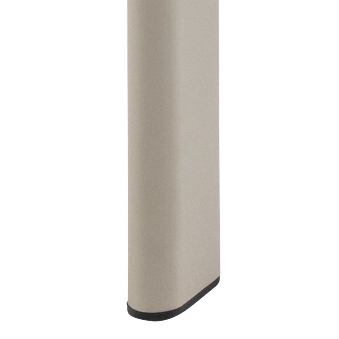 Beige curtain panel with a black bottom trim on a white background