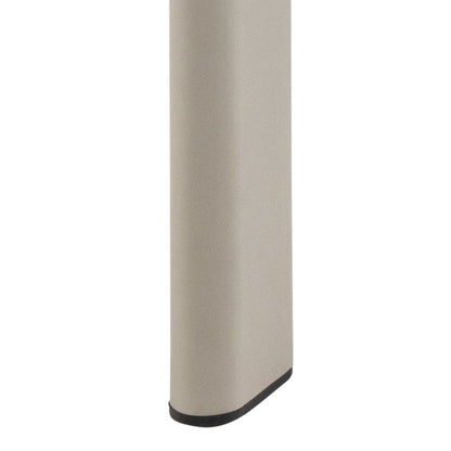 Beige curtain panel with a black bottom trim on a white background