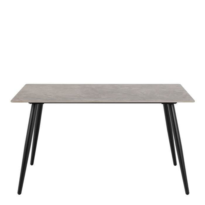 Rectangular table with a gray surface and black legs on a white background