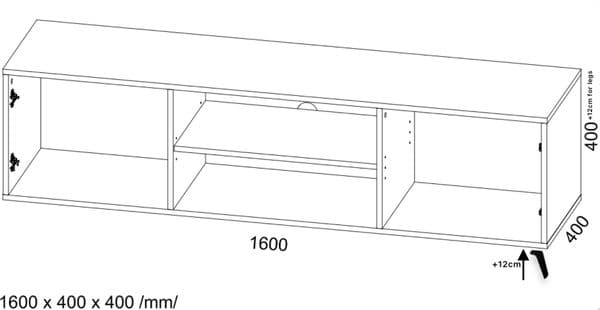 Technical drawing of a rectangular metal cabinet with dimensions labeled