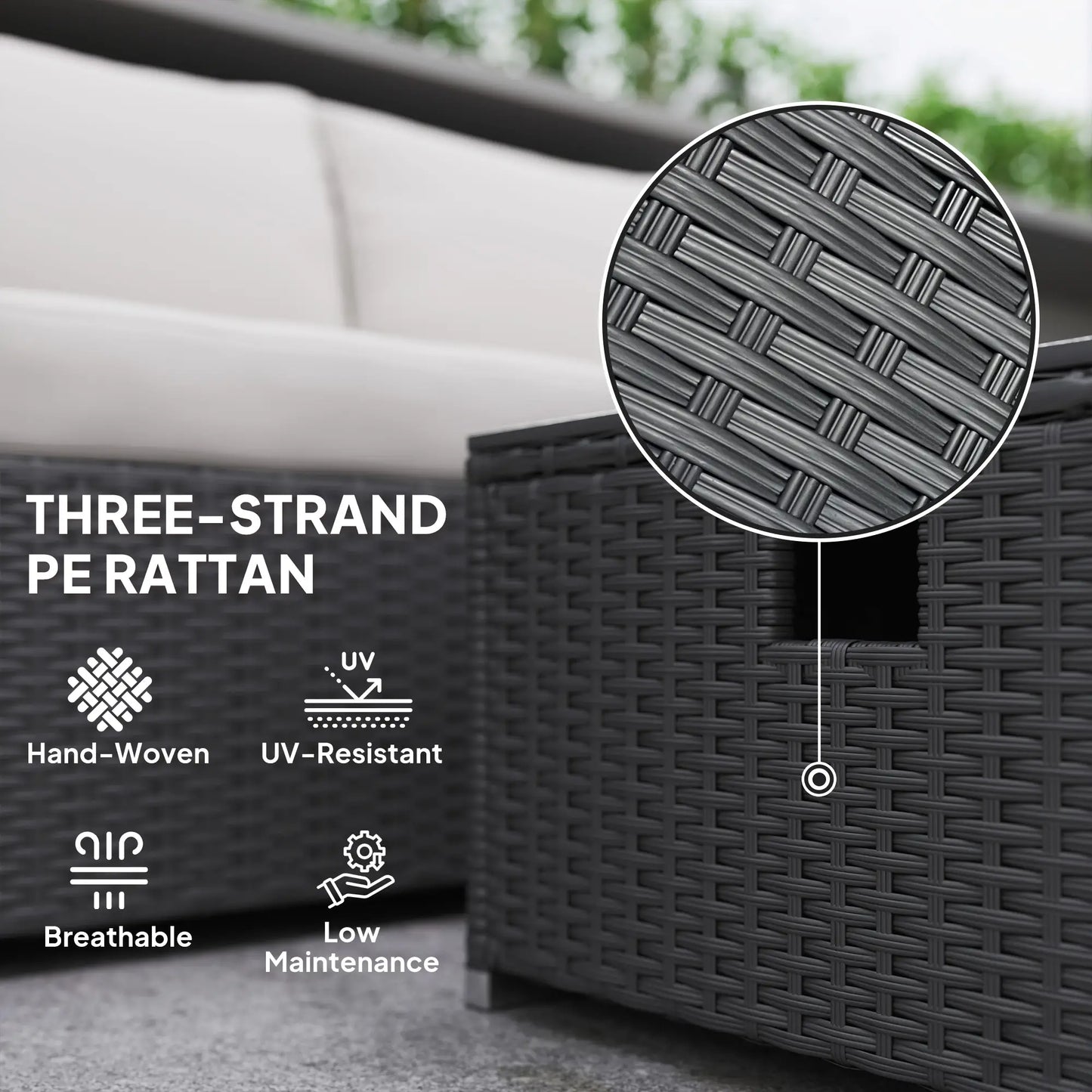Outsunny Five Piece Rattan Garden Furniture Set with Gas Fire Pit Table and Footstool