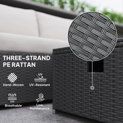 Outsunny Five Piece Rattan Garden Furniture Set with Gas Fire Pit Table and Footstool