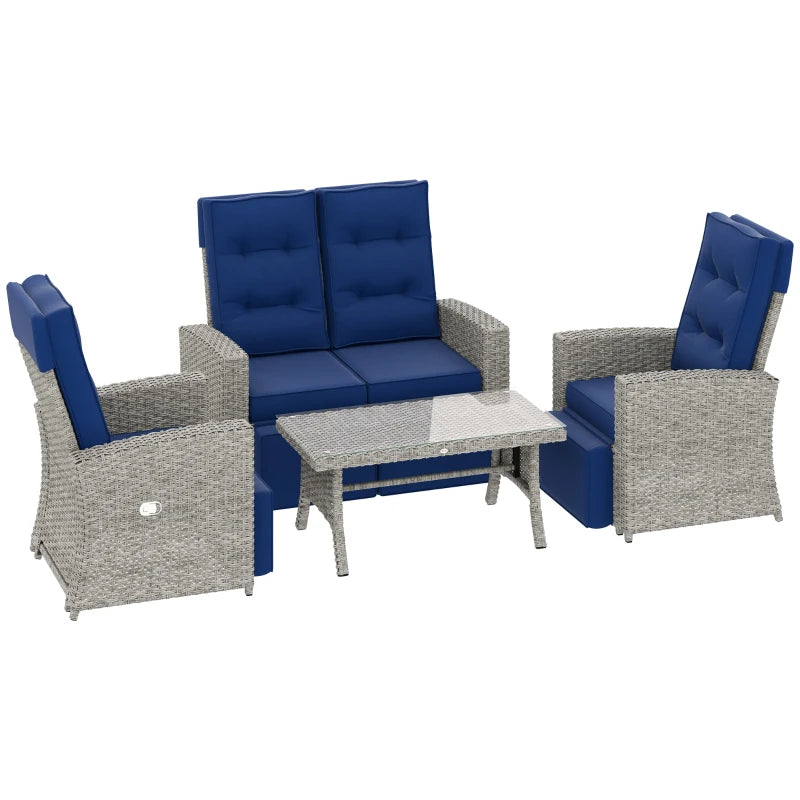 Outsunny 4 Piece Rattan Garden Furniture Set Outdoor Sofa Sectional Set with Glass Top Table for Poolside