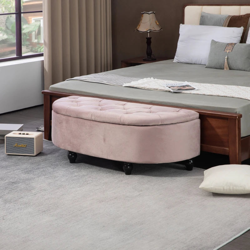 HOMCOM Velvet-Feel Half Circle Storage Ottoman