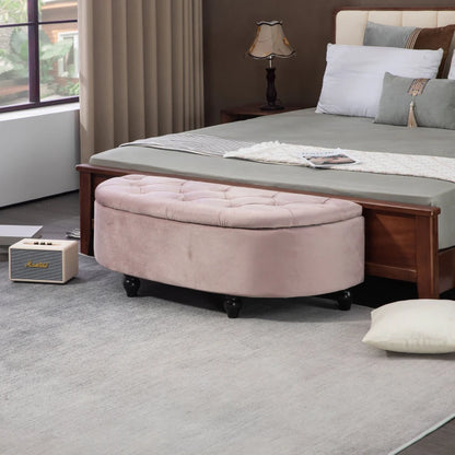 HOMCOM Velvet-Feel Half Circle Storage Ottoman