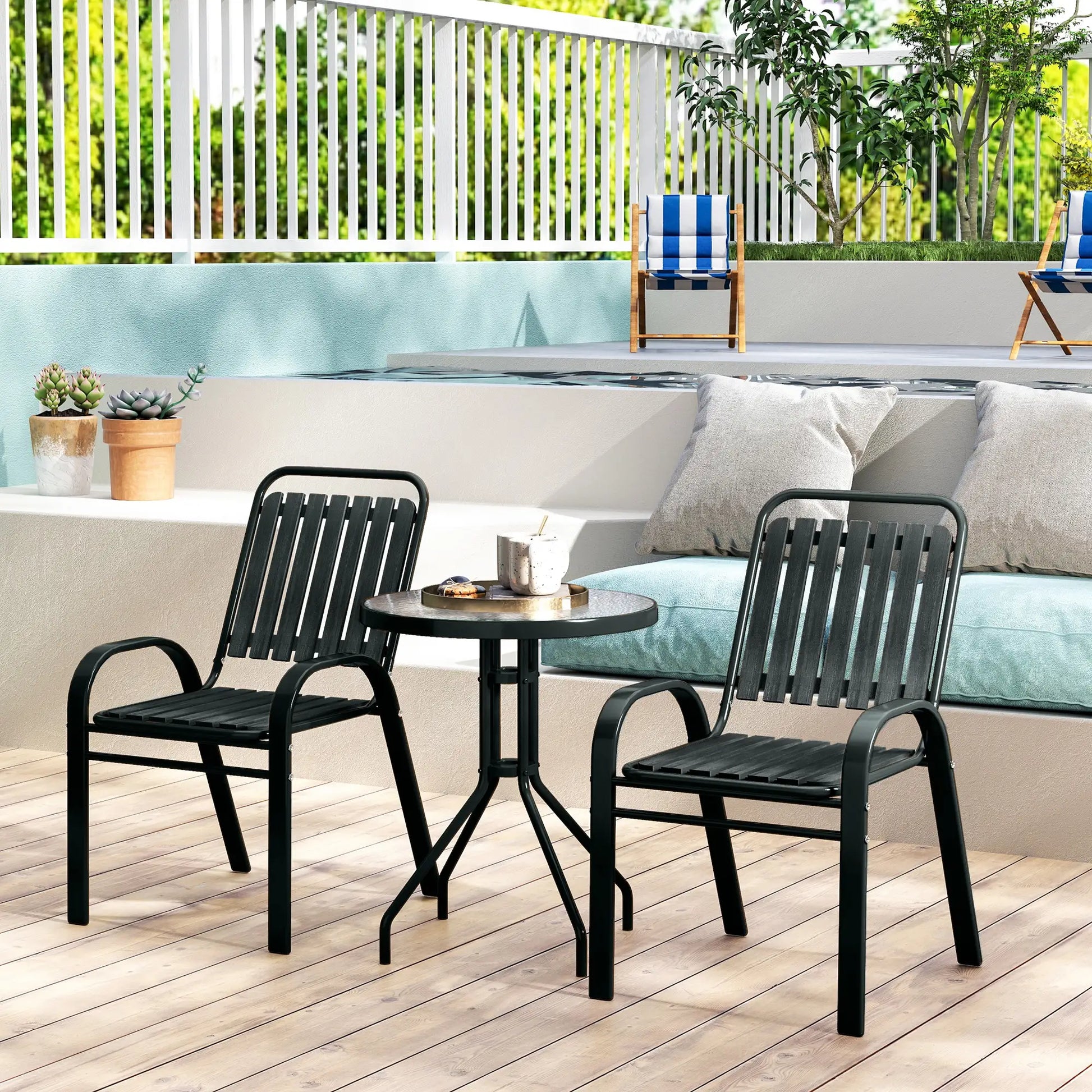 Outsunny 3 Pieces Patio Bistro Set with Stackable Chairs