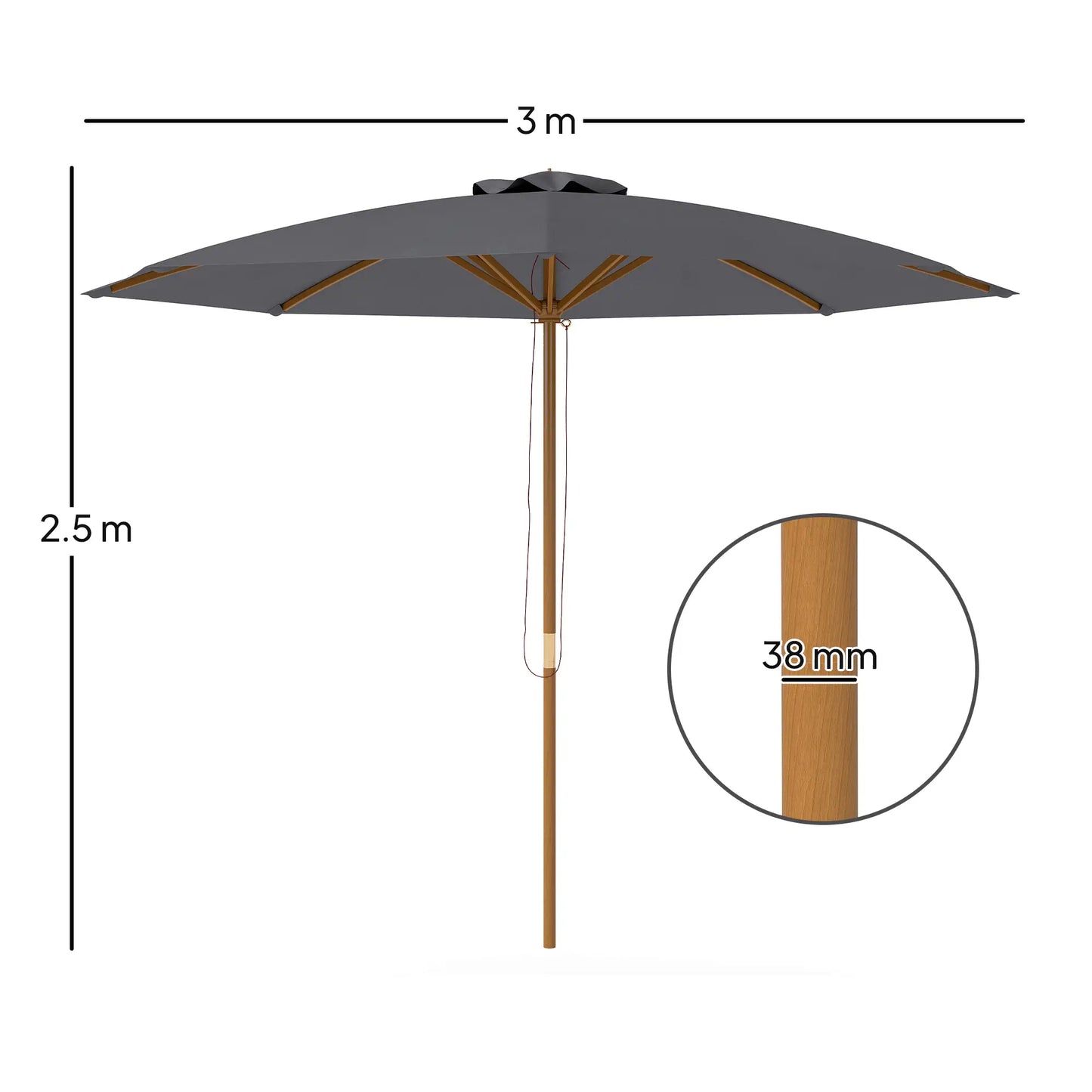 Outsunny 3m Wood Pole Parasol Umbrella