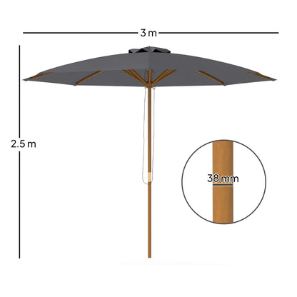 Outsunny 3m Wood Pole Parasol Umbrella