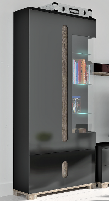 Vento High Gloss Display Cabinet with Glass Door &amp; LED Lighting