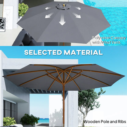 Outsunny 3m Wood Pole Parasol Umbrella