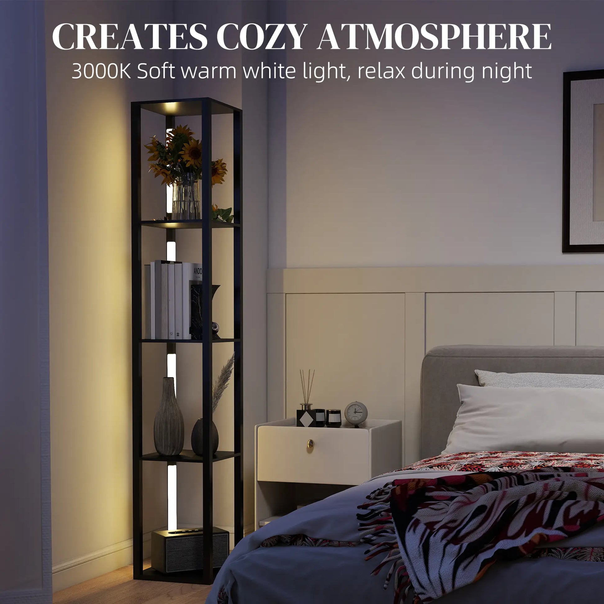 HOMCOM LED Floor Lamp with Shelves