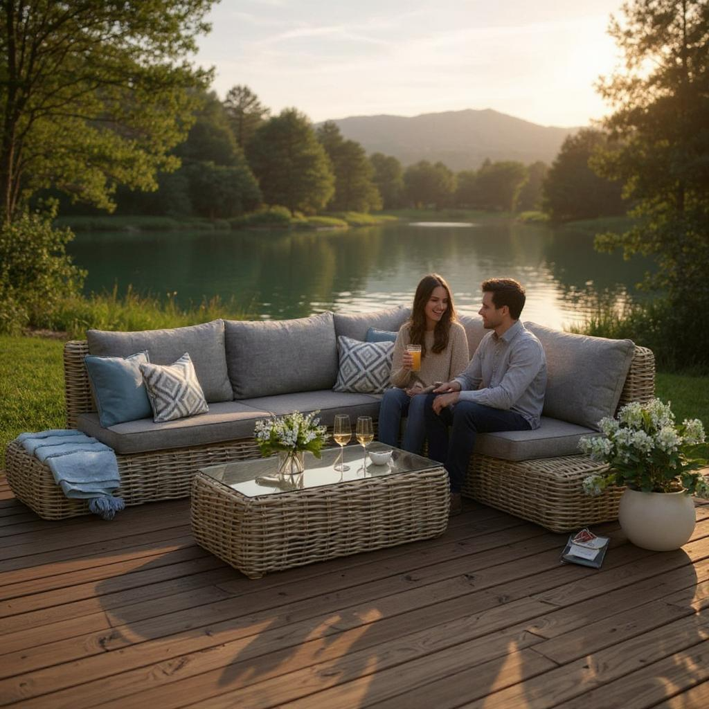 Amalfi Collection Outdoor Large Corner Set with Coffee Table
