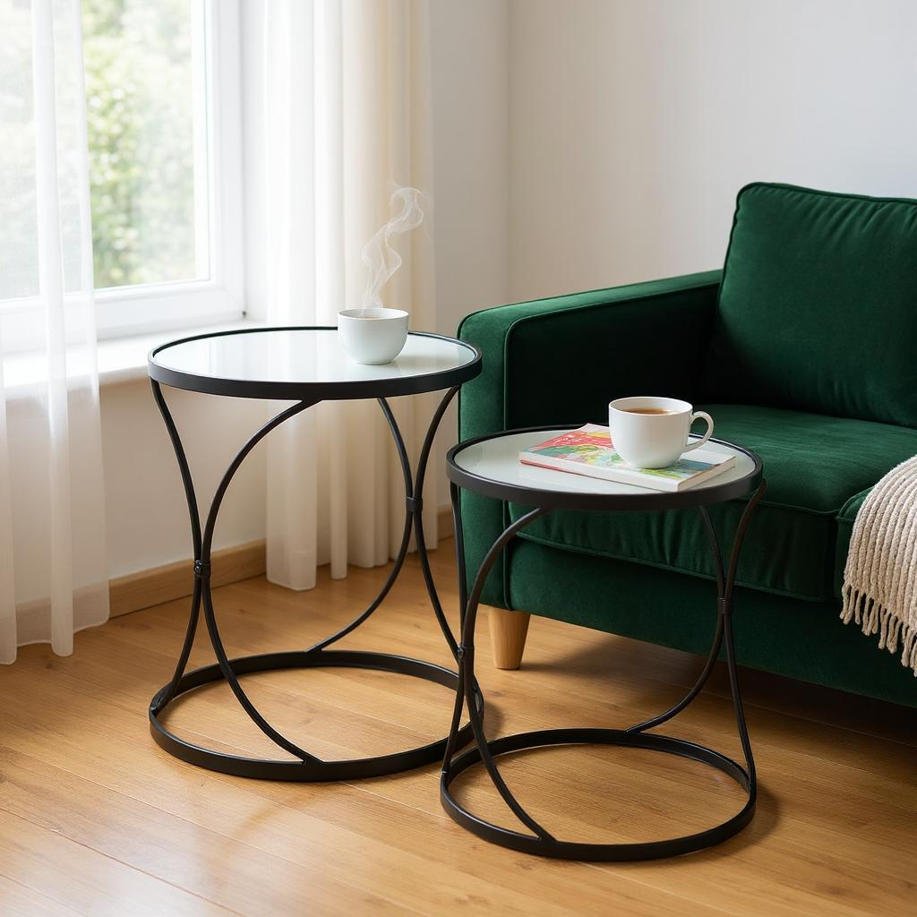 Concaved Set Of Two Black Mirrored Side Tables - LuxmeLounge - [vendor_name]