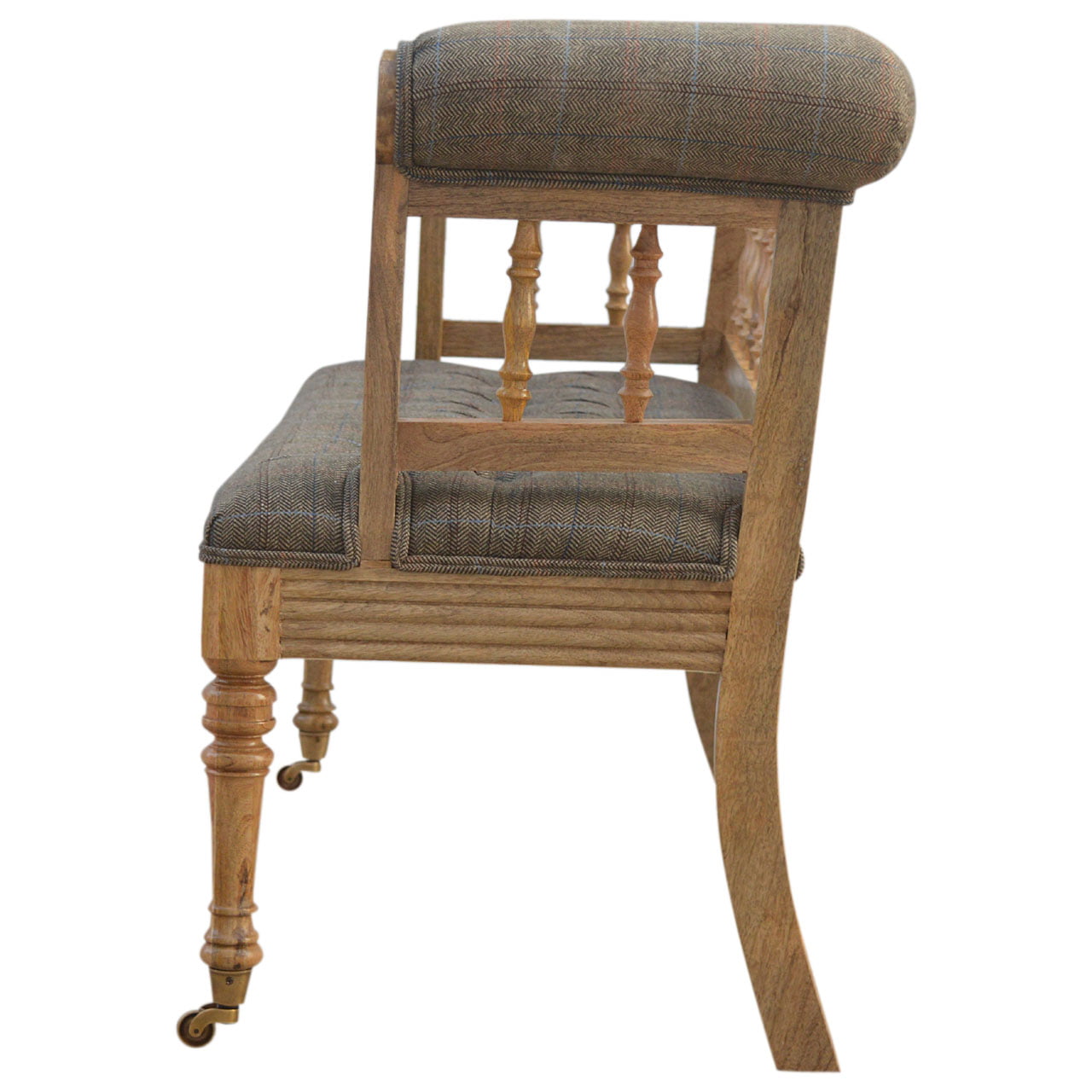 Wooden chair with upholstered seat and backrest on a white background