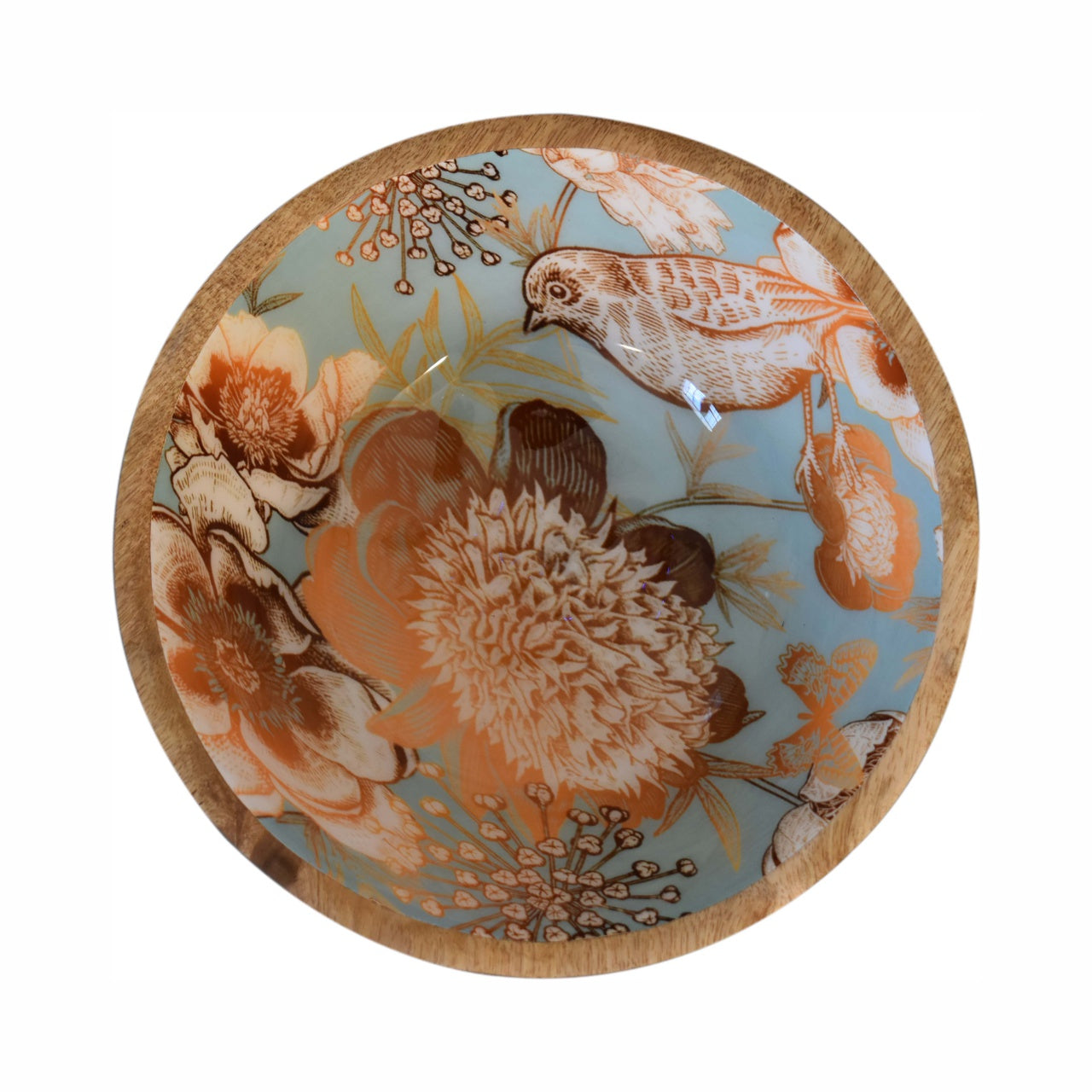 Decorative plate with floral and bird design on a white background
