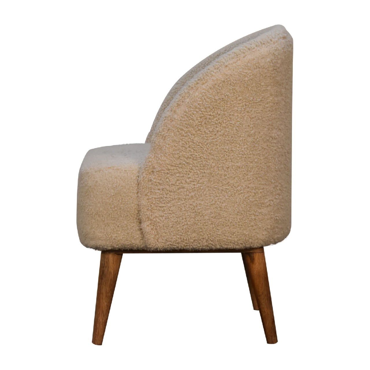 Beige armchair with wooden legs on a white background