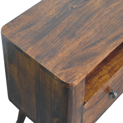 Wooden drawer with a dark brown finish on a white background